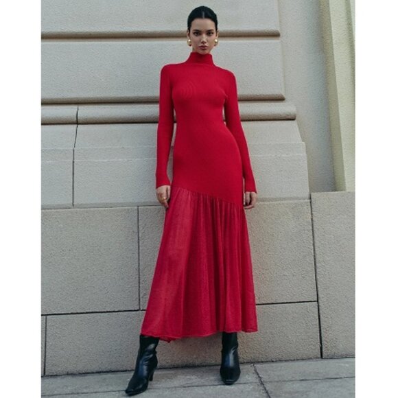 Commense Dresses & Skirts - Commense Mock Neck Pleated Panel Sweater Dress NWT, Size S